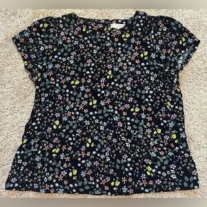 Loft Ann Taylor Size Large Petite Floral Blouse Short Sleeve Flowy Black